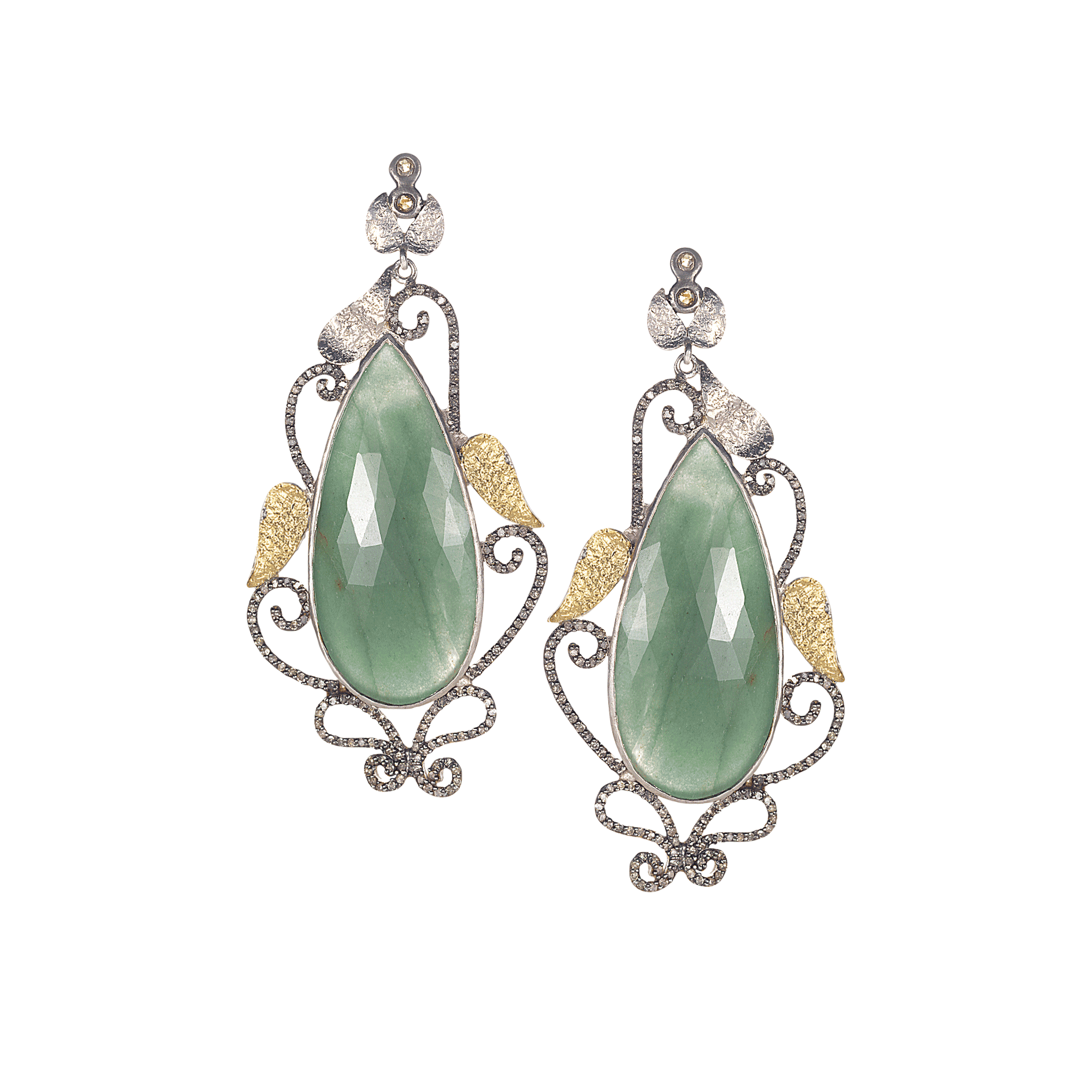 Sterling Silver Elongated Pear Shaped Green Stone Earrings - Coomi