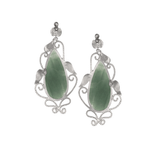 Load image into Gallery viewer, Sterling Silver Elongated Pear Shaped Green Stone Earrings - Coomi
