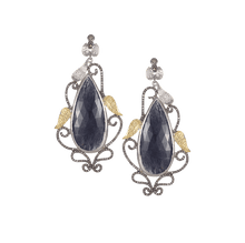 Load image into Gallery viewer, Sterling Silver Elongated Pear Shaped Blue Stone Earrings - Coomi
