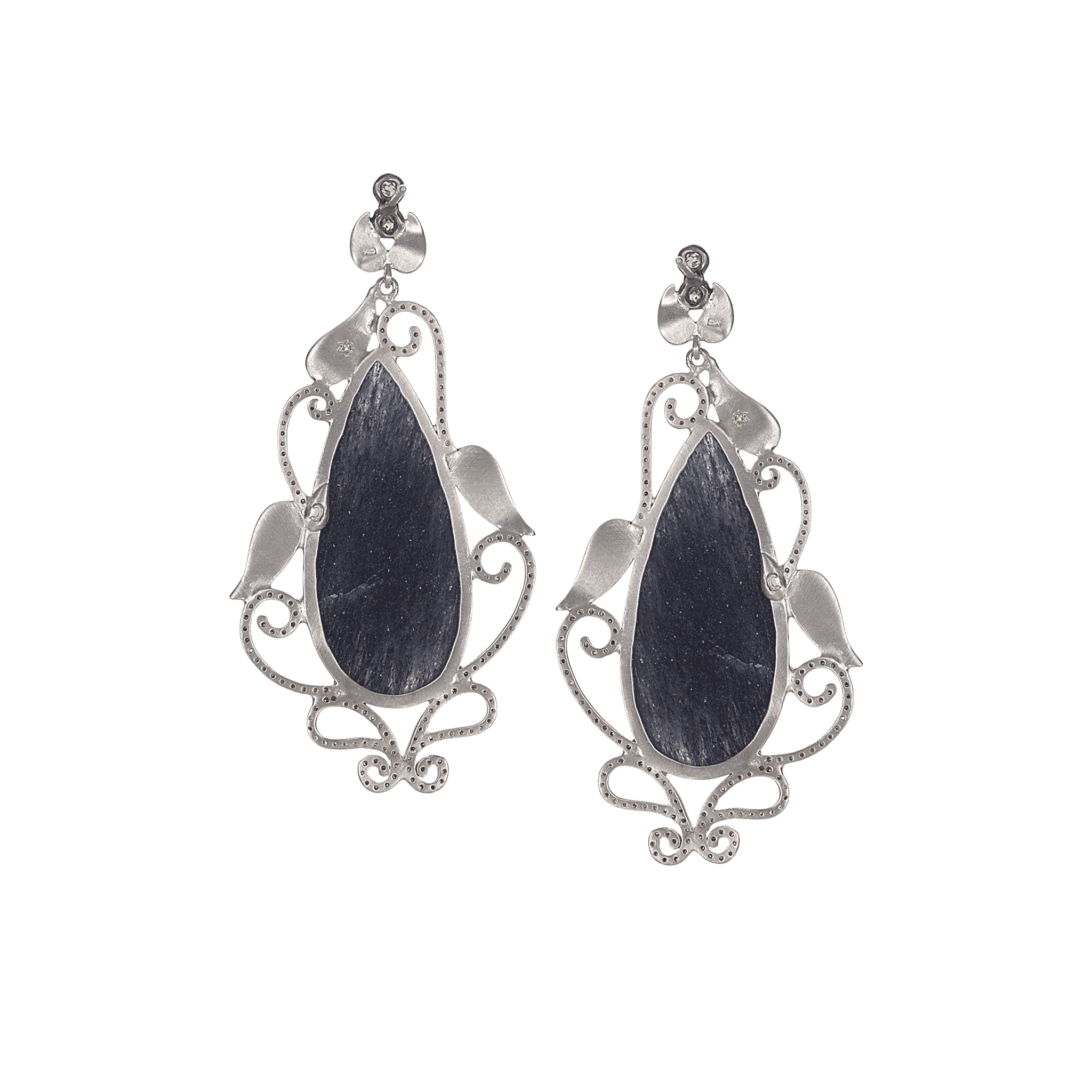 Sterling Silver Elongated Pear Shaped Blue Stone Earrings - Coomi