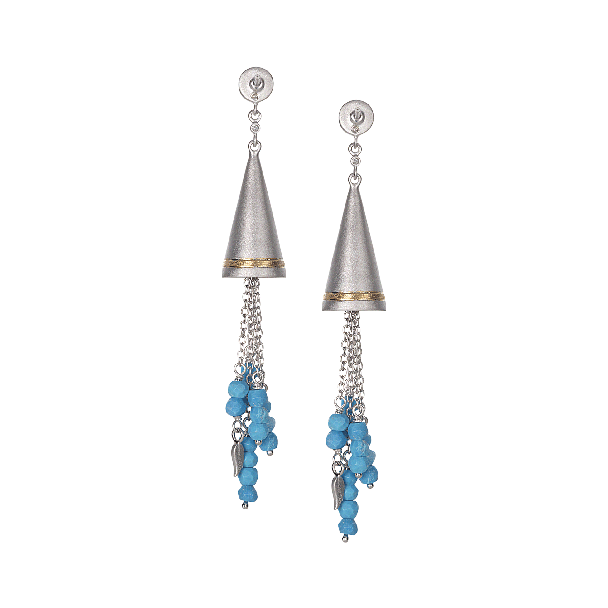 Sterling Silver Earring with Cone and Turquoise Beads - Coomi