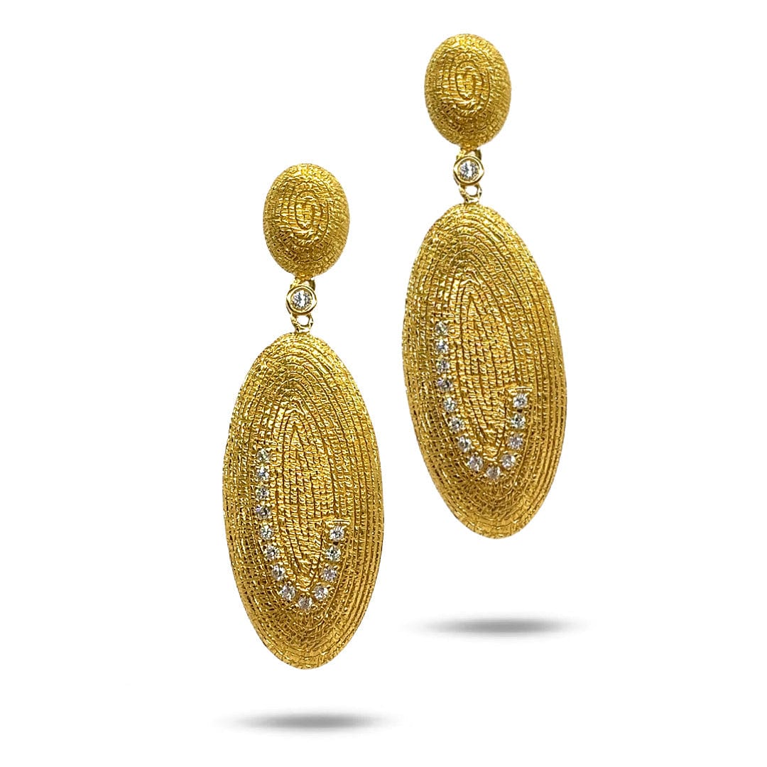 Oval Hammered Wire Earring with Diamonds in 20K Yellow Gold - Coomi