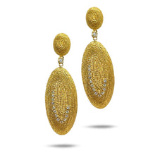Load image into Gallery viewer, Oval Hammered Wire Earring with Diamonds in 20K Yellow Gold - Coomi
