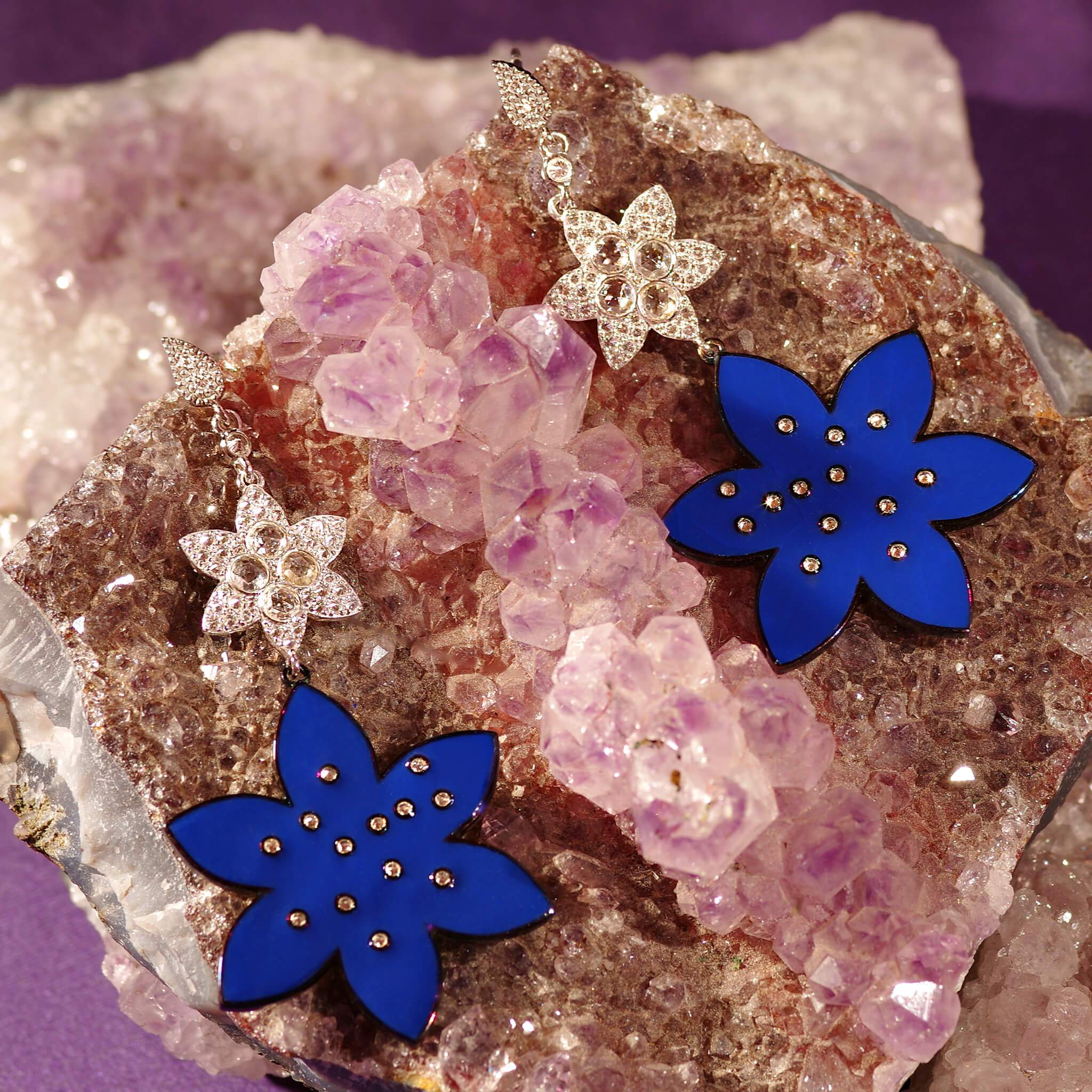 Enamel and Diamond Flower Drop Earrings - Coomi