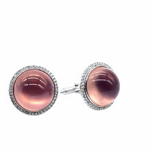 Load image into Gallery viewer, Trinity Cufflinks Set with Rose Quartz and Diamond Surrounds - Coomi
