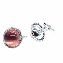 Load image into Gallery viewer, Trinity Cufflinks Set with Rose Quartz and Diamond Surrounds - Coomi
