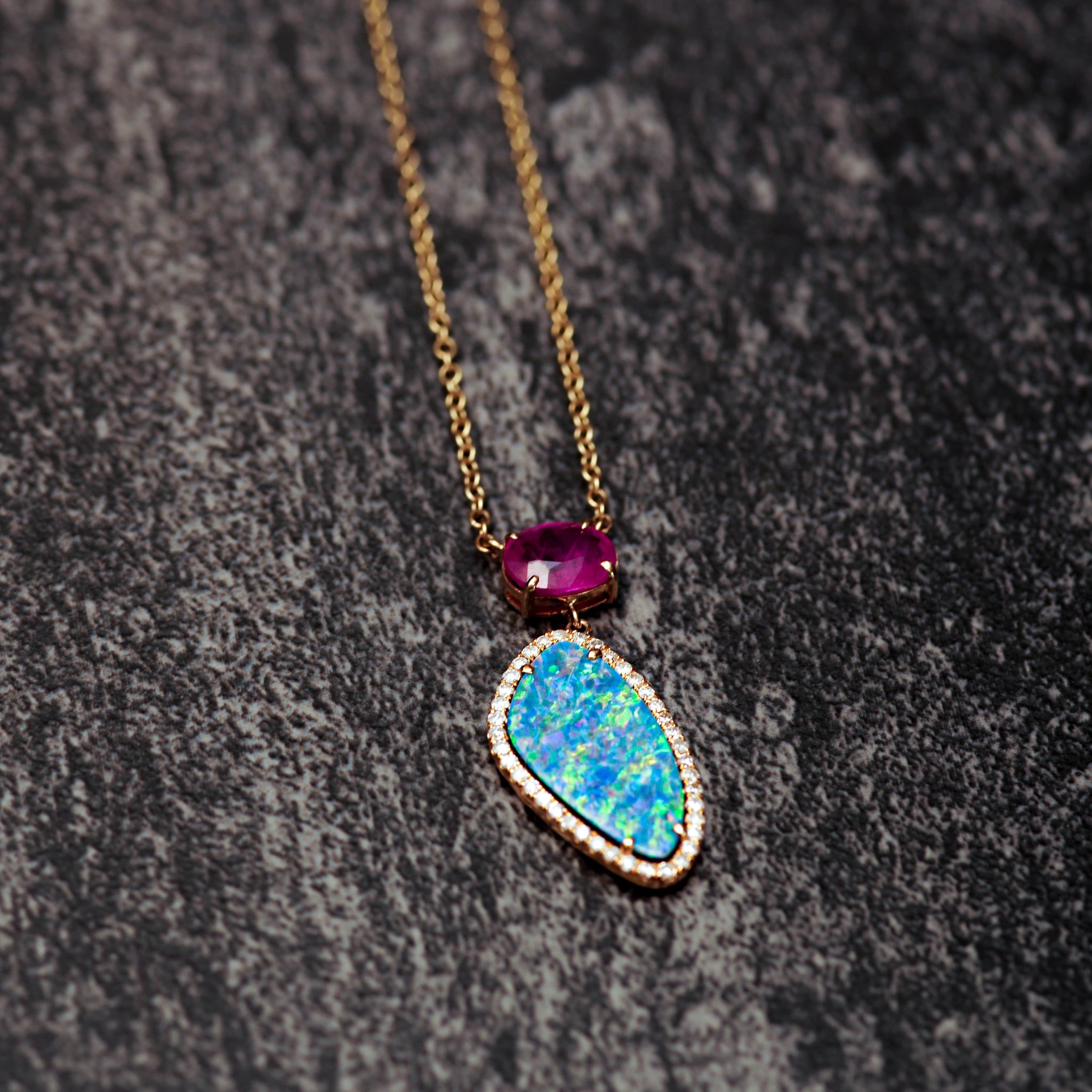 Trinity 18K Carved Ruby and Opal Necklace | Coomi
