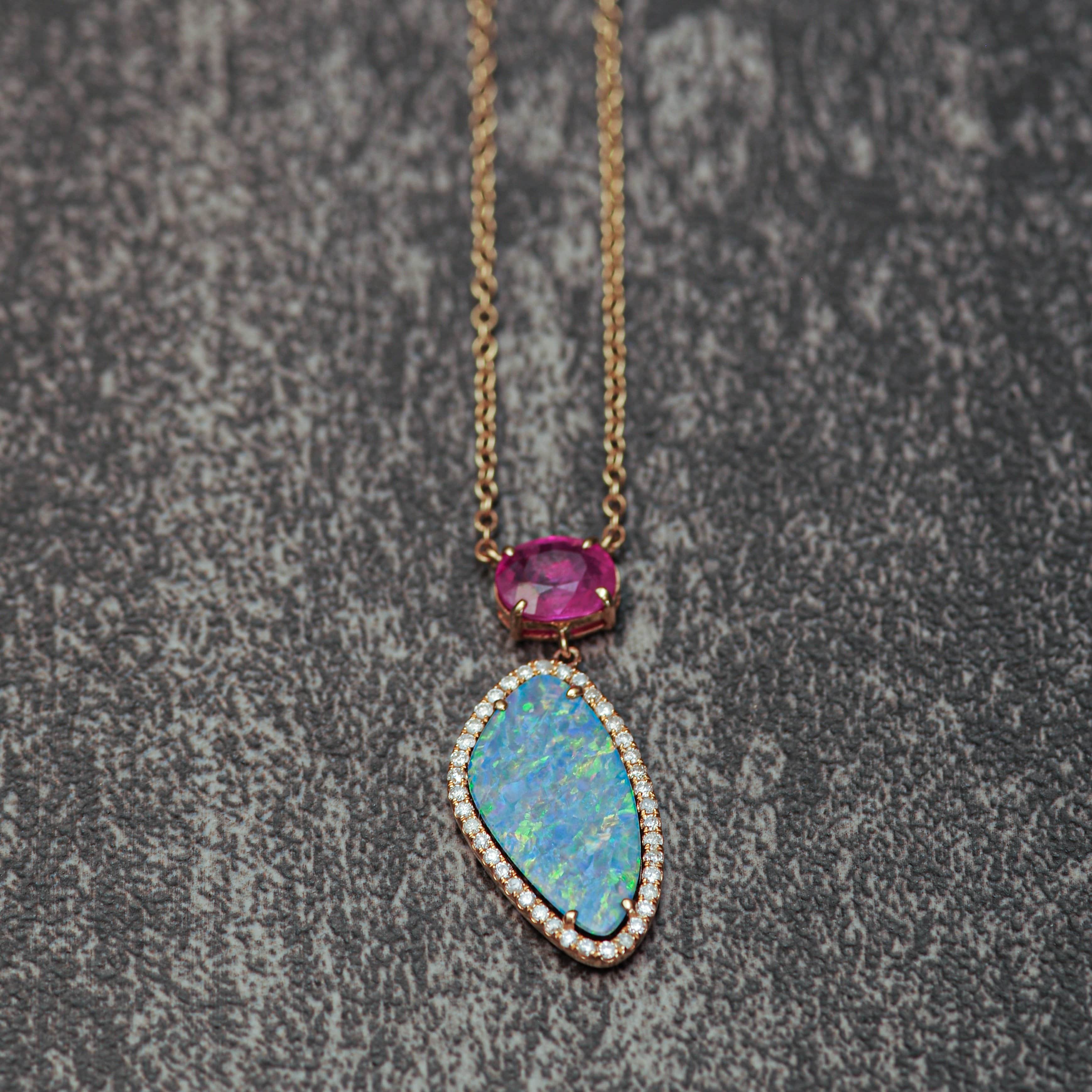 Trinity 18K Carved Ruby and Opal Necklace - Coomi