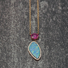 Load image into Gallery viewer, Trinity 18K Carved Ruby and Opal Necklace - Coomi
