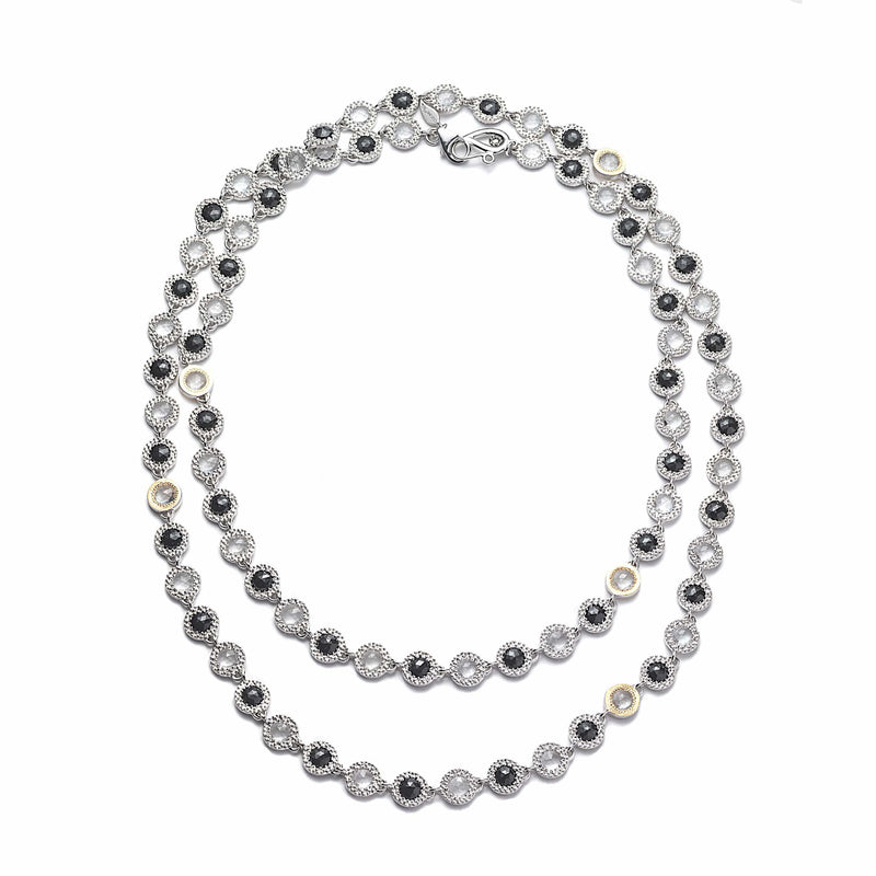 Sterling Silver 36in Necklace with Black Spinel, Crystals And Diamonds