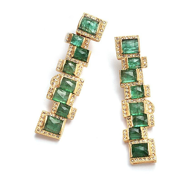 Luminosity Mosaic 20K Emerald Drop Earrings
