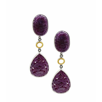 Carved Drop Ruby Earrings