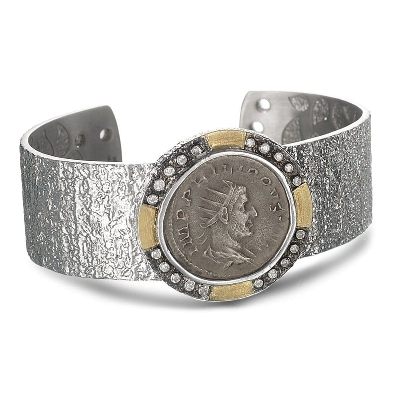 Sterling Silver Coin Cuff with Diamonds