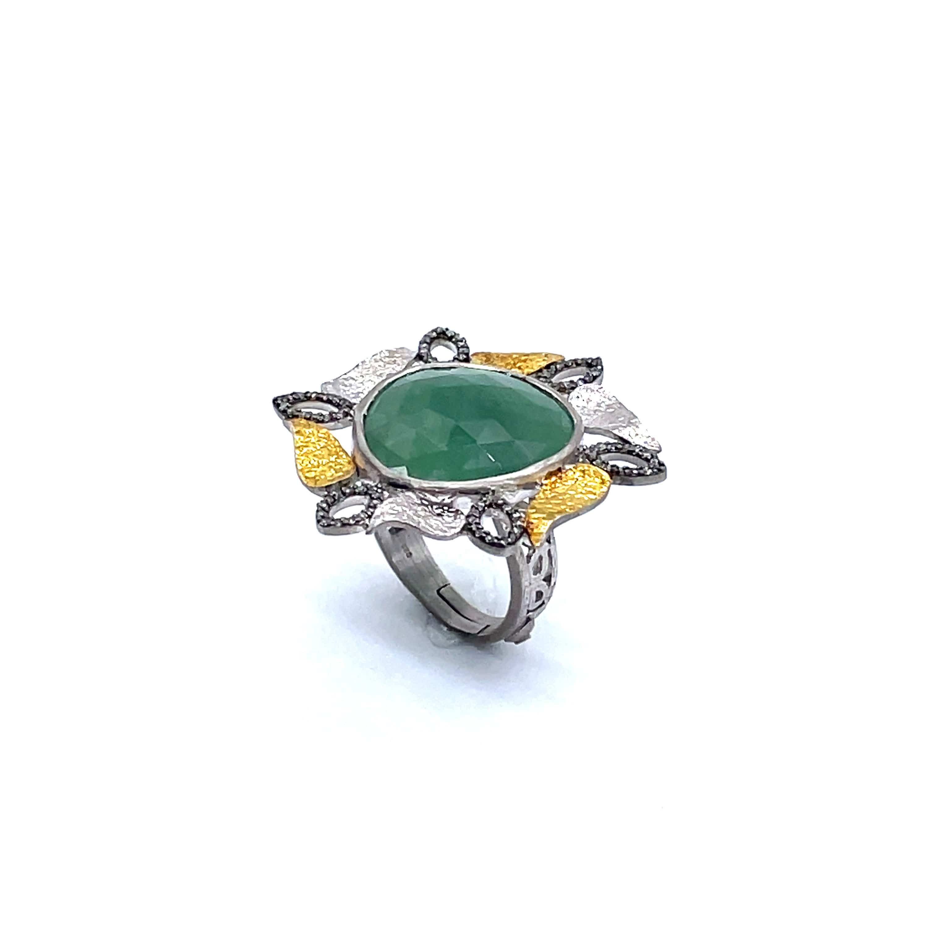 Vitality Sterling Silver and Gold Green Agate Ring - Coomi